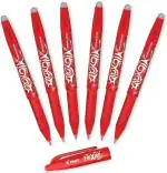Pilot Frixion Erasable Roller Ball Pen | Tip Size - 0.7 MM | With Dimpled Grip and In-built Eraser | Ink Colour - Red | Pack of 6
