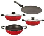 Nirlon 4 pcs of Red and Black Scratch Resistance Non-stick Aluminium Kitchenware Cooking Utensil Combo Set, Standard
