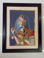 Navishtha Handicrafts Rajasthan Art Indian Bani Thani (kishangarh chitra shaili RADHA) Painting Handmade Miniature Beautiful Lady Artwork (Size -16X21 with Frame)_