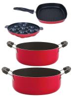 Nirlon 4 pcs of Red and Black Non-stick Aluminium Chemical Free Kitchenware Cooking Utensil Combo Set, Standard