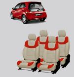 AUTO-SAFE Beige, Red Leather Car Seat Cover for Honda Brio Pack of 4