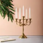 Voidrop Five Arm Candelabra Tall -Glossy Taper Candle Holders, Candle Stands, Candlesticks For Home Decor, Wedding, Parties, Dinning Table Centerpiece,Thick Candles Design Home Decoration Festival Occasions Metal; Aluminium- Gold