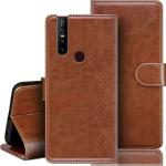 Slugabed Flip Cover for Vivo V15 | Magnetic Closurer| PU Leather Magnetic Wallet Back Cover Case (Brown)