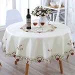 Beautiful Cutwork Design Satin Embroidery 4 Seater Round Dining Table Cover (Size-60 Inches Round) Design-2