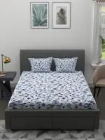 TRIDENT Fall Blue Cotton Soft & Plush King Size Sheet Set with 2 Pillow Covers