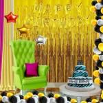 Acril Happy Birthday Gold Foil Letters with 30 HD Metallic Gold , Silver & Black Balloons