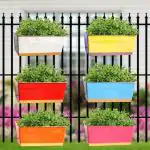 SEVOU Rex Balcony Railing Planter, Hanging Flower Pots for Grills, Home Gardening Outdoor Rectangular Metal Plant Pots, 12 Inches, Pack of 6 (Multicolor).