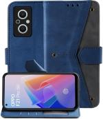 Autofocus Faux Leather Back Case Flip Cover for Oppo F21 Pro 5G with ID Card Slot | Foldable Stand | 2 Card Slot | 1 Cash Slot | Magnetic Closure - Executive Blue, 23732