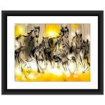 SHSWorks Digital Reprint | Fengshui Seven Running Horses | Framed Vastu Wall Art Canvas Painting | Signed by Artist | Copyright Protected Artwork | Multicolour 19x23 Inch
