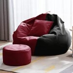 Ink craft 3PC Leatherette Bean Bag Cover for Comfortable and Cozy Seating (maroon-black) -COVER ONLY)