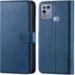 Clickaway Beingstylish Infinix Hot 10 Play Back Case Leather Finish Inbuilt Stand & Pockets Wallet Flip Case Back Cover (Real Blue)