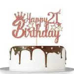 Festiko Rose Gold Glitter Happy 21st Birthday Cake Topper For Cheers To 21 Years, Girl BoyS 21 Legal Hello 21 Birthday Anniversary Party Decorations Supplies High Grade Color