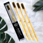 The Mouth Company Round Bamboo Toothbrush For Men & Women with BPA-Free Charcoal Activated Soft Bristles, Biodegradable Wooden Gentlebrush (Pack of 3)