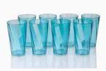 SUPRITA Blue Plastic Twister Pattern Water And Juice Drinking Glass Set 300 Ml (Pack Of 8)