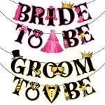 Zyozique Bride to Be Banner and Groom To Be Banner for Bridal Shower Decorations Garland (Pack Of 2)