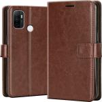 Slugabed Flip Cover Back Case for Oppo A53 | Leather Finish | Inbuilt Stand & Pockets | Wallet Style Flip Back Case Cover for Oppo A53 (Brown)