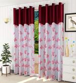 THDE Polyester Window Fancy New Floral Stylish Printed Curtain, Maroon, Long Door 5-feet, Pack of 1