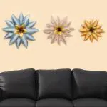 vedas Multicolor Metal Ena Flower Wall Frame, Wall Hanging Sculpture for Living Room, Bedroom, Dining Room, Kitchen, Bathroom, Entryway (Set of 3)