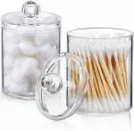 Kienlix Cottonswab Storage Dispenser, Clear Cotton Ball Holder Cotton/Earbud Holder Storage Box, Cosmetics Makeup Storage Holder Box for Women Organizer Container with Lid- 2 pack