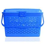 Kuber Industries Plastic Multipurpose Trendy Shopping Big Basket with Lid (Blue)-KUBMART11097