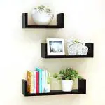 THEHEARTWILL Wooden Wall Rack Shelves Black Set of 3 Shelves (4 x 16 x 4, 4 x 12 x 4, 4 x 8 x 4 inches) Home Decoration Wall Decor