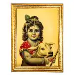 Hawai Gold Plated Lord Krishna Poster Wall Hanging Religious Photo Frame for Worship Use SFDI00546GLDFRM