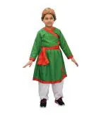 Kaku Fancy Dresses Indian State Rajasthani Folk Dance Costume for Kids -Green, 10-12 Years, For Boys