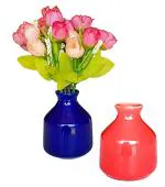 Mkd2 Rise Flower Vase for Artificial Flowers Home Decoration | Flower Vase for Living Room and Office | Ceramic Small Flower Vases combo (Blue & Red, Set of 2 pcs)