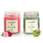 Aromahpure (100ml + 100ml) Round Jar Candle (54 Hours)|Charming Rose- Rose, Kiwi Blast- Kiwi Scented Candle|100% Soy Wax, Smokeless Candle |Pack of 2| Long Lasting Aroma Candles|for Home Décor