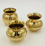 SHLINCO Gold Brass Kalash Lota Brass Kalash - 400ml Pack of 3 Brass Kalash (Gold)