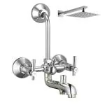 ZAP Silver Brass Terrim Series 3 in 1 Wall Mixer with Overhead Shower System Set and 125 mm Long Bend Pipe