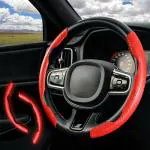 MIZZEO CAR Steering Wheel Cover Safe for Men and Women, Carbon Fiber Texture Non-Slip Car Accessory (Carbon Red) Compatible with Tata Punch (2021)