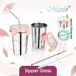 MARSHI Milk Glass Tumbler with Airtight SS Lid Cap, Stainless Steel Tumbler for Traveling & Tiffin for Coffee, Tea, Beer, Milk, Lassi, Butter|Sipper Glass 400ML And 600ML Combo