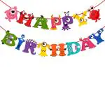 Zyozique Little Monster Banner for Monster Theme Birthday Party Decorations, Baby Shower Party Supplies, Cartoon Monster Garland