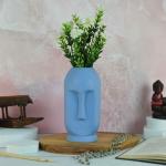 CLAYSCAPE Handprinted Unique Face Shape Ceramic Vase Artistic Home Decor Showpiece Planter Flower Pot Pack of 1 (Blue)
