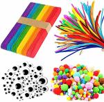 ECLET Multipurpose Multicolor Pom Poms, Wiggle Googly Eyes and Rainbow Wooden Popsicles