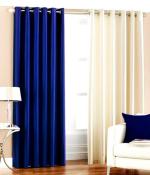 Indian Online Mall Navy Blue, Cream Polyresin Plain Door Curtain Set, 7 Feet (Pack Of 2)