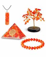 Reikved Carnelian Healing Crystals Set Kit Crystal Tree Good Luck Bracelet Orgone Pyramid Chakra Pendant (Pack Of 399)