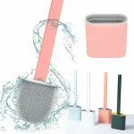 MADRIC Silicon Toilet Brush with Slim Holder Flex Toilet Brush Anti-drip Set Toilet Bowl Cleaner Brush, No-Slip Long Handle Soft Silicone Toilet Brush