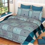 Homdazal Blue Checkered Microfiber Flat 120 Tc Double Bedsheet With Pillow Covers (Pack Of 3)
