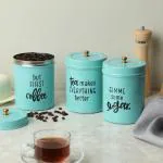 dudki Quoted Stainless Steel Round Canister/Kitchen Storage for Tea Coffee Sugar Set of 3 GIMM-AQUA