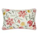 Haus & Kinder Printed & Embroidered Decorative Throw Cushion Cover 12 x 18 inches for Living Room Sofa (Coral Lily)(Pack of 1)