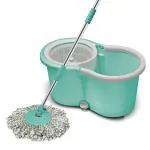 Spotzero By Milton Plastic Smart Spin Mop with Bucket (Aqua Green, Two Refills)