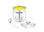 Mukti Stainless Steel Food Storage Jars & Containers|Ghee, Oil, Pickle Pot|Serving & Storing|Vintage Ghee Pot with Spoon & Lid|350ml x 1