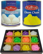 Yuvraj Cham cham & Rasgulla sweets combo set (1 kg x 2) with gift pack Wax Candles diya ( Multicolor Pack of 1)