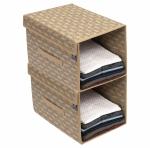 HomeStrap Printed Stackable Shirt Organizer with Cover Lid- Beige Pack of 2