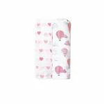 Elementary Organic Cotton Muslin Swaddle Wrapper Joy Ride Theme Print Set of 2 - Pink