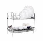 Levon Silver Stainless Steel 2 Tier Standing Kitchen Organiser With Drip Tray - 19 X 16 X 11 Inch