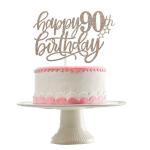 Festiko Happy 90th Birthday Cake Topper Rose Gold Glitter, 90th Birthday Decorations For Women, 90th Birthday Cake Topper