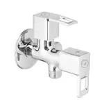 WATERMAN Cube 2 Way Angle Cock Tap With Brass Wall Flange Pack Of 1 Chrome Finish Wall Mounted Installation 2 In 1 Angle Valve